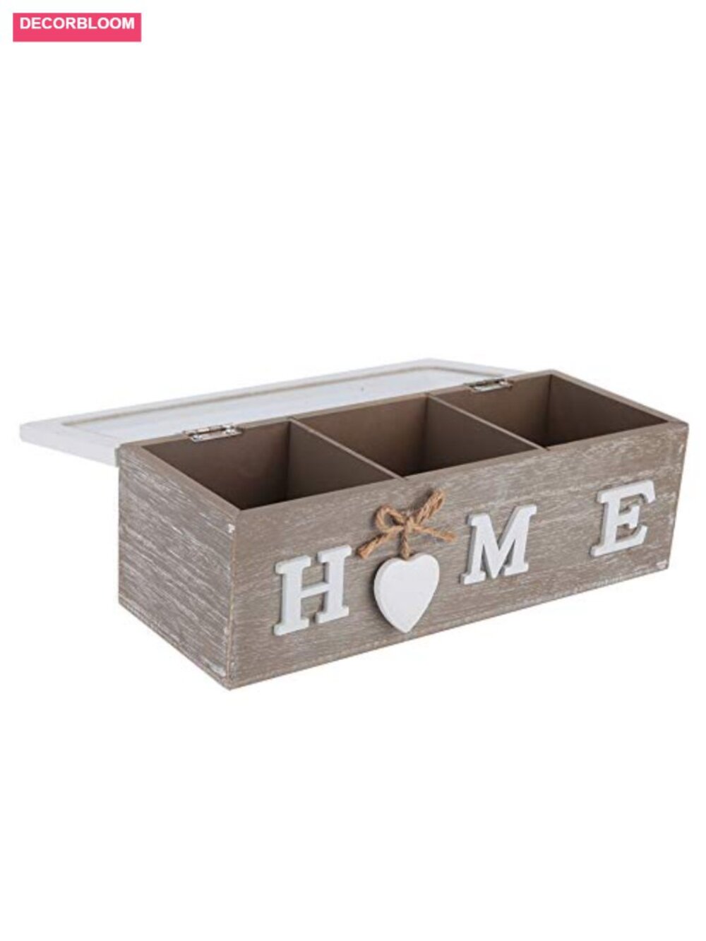 Wooden Tea Bag Organizer Box with Lid, 3 Compartments - Picture 1 of 6